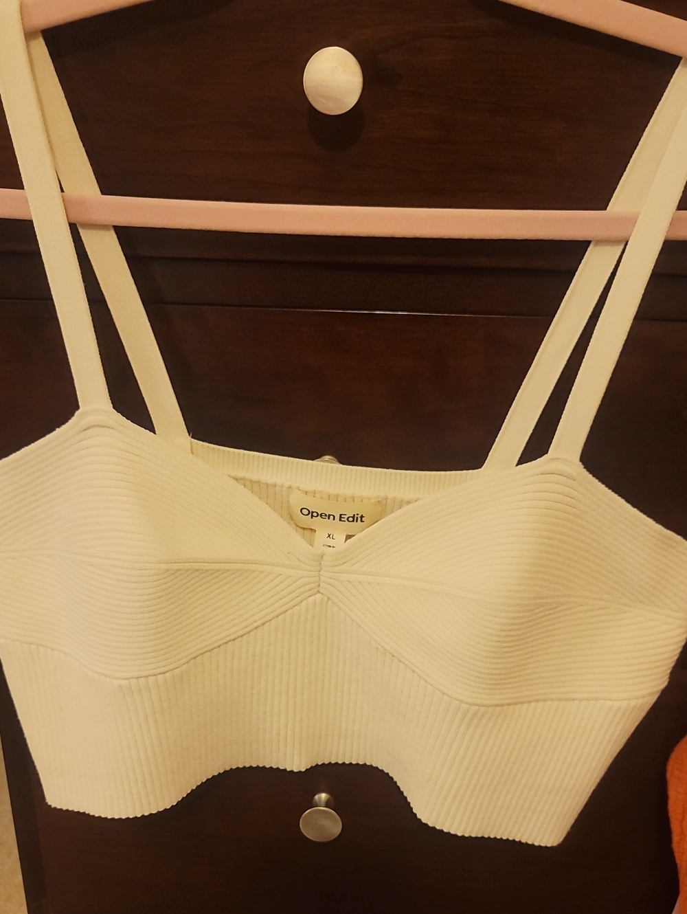 NWT Nordstrom Open Edit Cream Ribbed V-Neck Crop Tank Size Xl